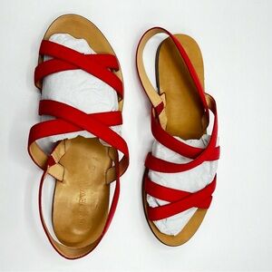 J. Crew Women’s Sz 8 Red Strappy Flat Sandals Summer Spring Casual Pop of Color